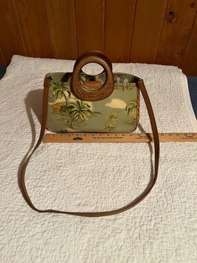 Fossil Tropical Palm Print Shoulder Bag in Green and Brown